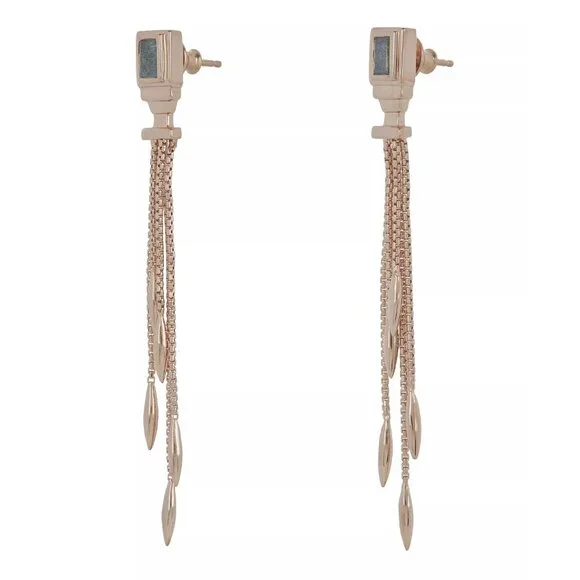 MONICA VINADER Rose Gold Vermeil Baja Deco Thin Labradorite Cocktail Earrings - Picture 3 of 13